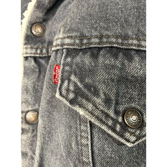 Vintage Levi’s Charcoal Denim Jacket Sherpa Lined Unisex - Picture 11 of 13
